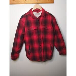 Falls Creek Mens M Buffalo Plaid Flannel Shirt Jacket Sherpa Lined Red Black